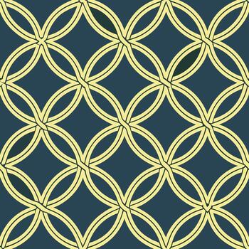 Seamless pattern of interlocking circles with a knot-like intersection, set against a dark teal background vector