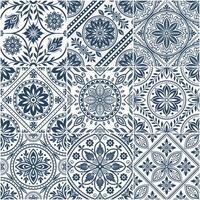 blue and white patterned tiles vector