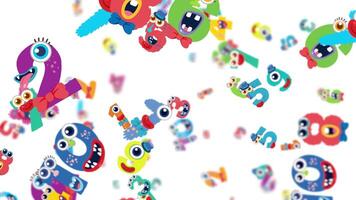 Vibrant monster-themed letters animate dynamically against a white background, creating a lively and whimsical visual experience video