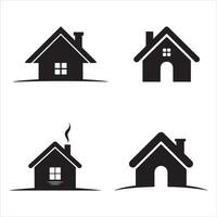 Four black house icons on white background home building vector