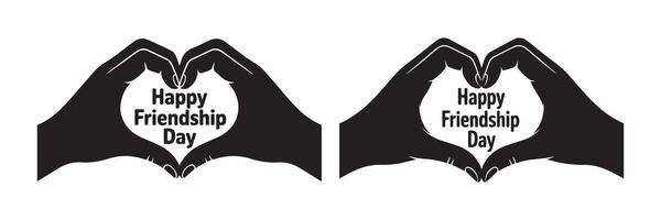 Two black silhouette hands forming heart shape with Happy Friendship Day text vector