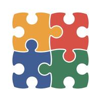 Four Interlocking Puzzle Pieces in Orange Blue Red Green vector