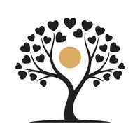 Black heart tree with gold circle on white background vector