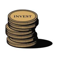 Stack of gold coins with the word invest money currency vector