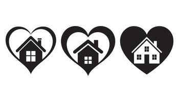 Three black hearts with white houses inside home love vector