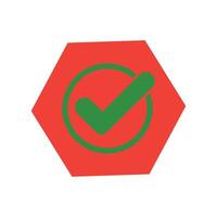 Red hexagon with green checkmark and circle tick confirm vector