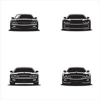 Four black car front silhouettes on white background vector