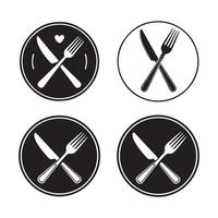 Four circular icons with crossed fork and knife cutlery vector