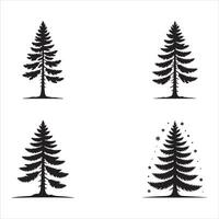 Four Black Evergreen Tree Silhouettes with Snowflakes vector