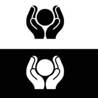 Two black and white icons of hands holding a ball vector