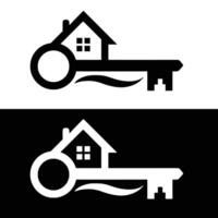 A house and key icon on a black and white background vector