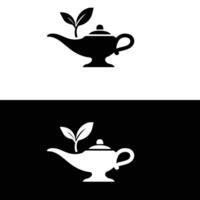 A black and white image of a magic lamp with a plant vector
