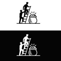 Two black and white logos with a man on a ladder and a man on a ladder with a vector