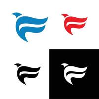 Letter F with Bird for Flap Free Flock Freedom Fly Flying Flight Feathers logo design, Minimal Logo branding design. vector