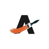 Letter A creatively painted with a brush and vibrant orange stroke, ideal for design projects, educational materials, and creative concepts. vector