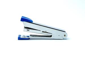 Metal stapler with a blue plastic grip, ideal for office, school, or home use. Durable, compact, and easy to reload, perfect for binding documents neatly and efficiently. photo