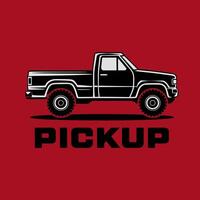 A Rugged Black and White Outline Illustration of a Classic Pickup Truck with Red-Rimmed Off-Road Tires, Set Against a Bold Red Background vector
