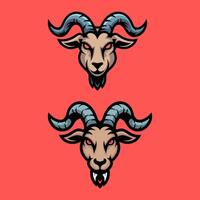 A Dynamic Duo of Fierce Goat Head Mascots, Featuring Bold Horns and Piercing Red Eyes, Perfect for Sports, Gaming, or Strong Brand Identities vector