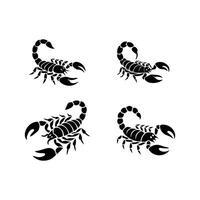 A Powerful Quadruple Set of Black Scorpion Illustrations in Various Poses, Showcasing Their Distinctive Silhouette vector