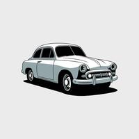 A Vintage Styled Light Gray Sedan with Distinctive Headlights and Chrome Accents, Casting a Subtle Shadow vector