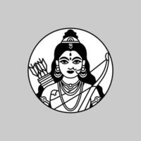 Black and White Circular Illustration of the Hindu Deity Krishna, Depicted with a Bow and Quiver of Arrows vector