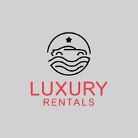 A Stylish Minimalist Logo for Luxury Rentals Featuring a Sleek Car Icon within a Circular Wave Motif, Topped with a Star vector