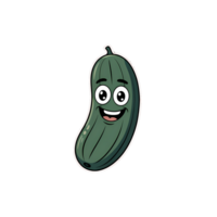 Cartoon cucumber character with a happy expression and large eyes designed for childrens artwork and playful themes png