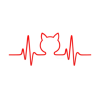 Cat silhouette outlined by heartbeat line representing love for pets and veterinary care in a creative design png