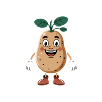 Cartoon potato character with a cheerful expression and green leaves on its head in a playful design png