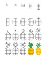 How to draw step by step Worksheet easy guide to drawing cartoon pineapple. vector