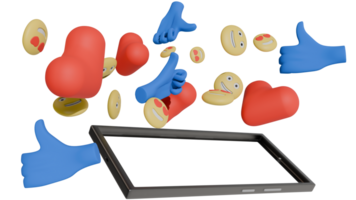 3D Social Media Reactions Bursting from a Smartphone png