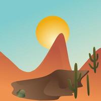 Desert landscape with mountains and cactuses vector