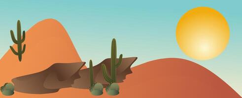 Desert landscape with mountains and cactuses. vector