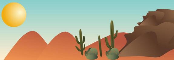 Desert landscape with cactuses and mountains vector