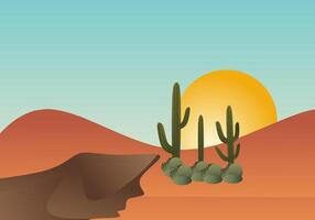Desert landscape with cactuses and sunset vector