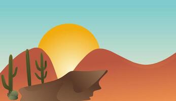 Desert landscape with sun and cactuses vector
