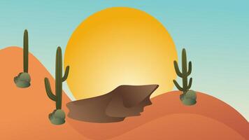Desert landscape with cactuses and sunset art vector