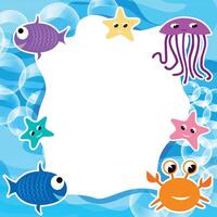 Cute Underwater Frame with Sea Animals and Bubbles vector