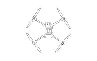 Drone illustration in a single line drawing style vector