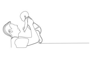 Father Holding Child, One-Line Drawing vector
