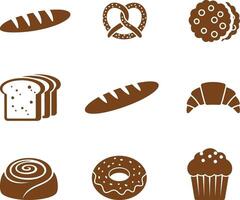 Bakery Icons Set Bread Pretzel Cookies Croissant vector
