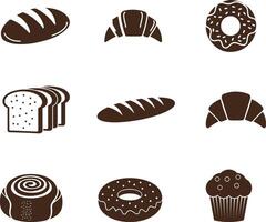 Assorted Pastries and Bread Icon Set in Brown vector