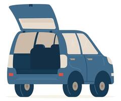 A car with an open trunk with no people view from the back flat illustration isolated on white. vector