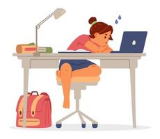 Student stressed at desk with laptop vector