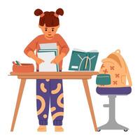 Child organizing books at a table vector