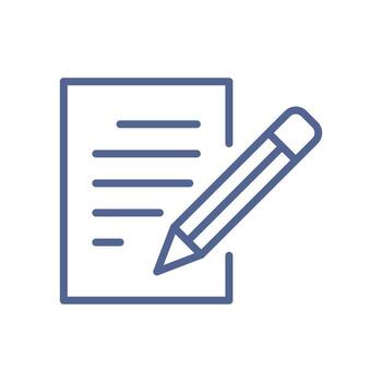 escritura icono, mínimo documento símbolo representando Nota tomando, papeleo tarea, oficina documentación, reporte preparación y contenido creación plano ilustración. vector