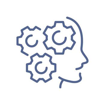 Problem solving icon, minimal thinking symbol representing mental process, solution search, decision making, critical analysis and intelligent action flat illustration. vector
