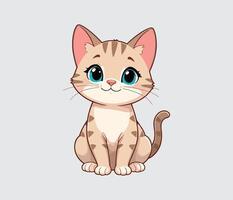 A sweetly smiling cartoon kitten with bright blue eyes purrfectly posed and ready to play Isolated vector