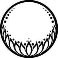 Floral crescent moon frame A decorative black and white circle with lotus petals and dot details vector
