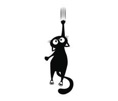 Mischievous black cat playfully scratching upwards leaving claw marks with high contrast vector